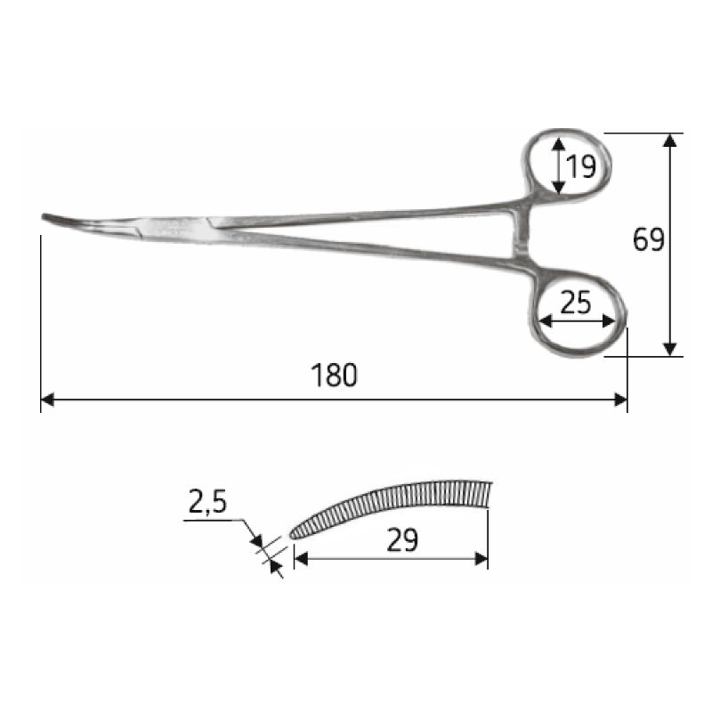 Затискач судинний Halsted-Mosquito, зігнутий, 18 см, J-17-034, Surgicon